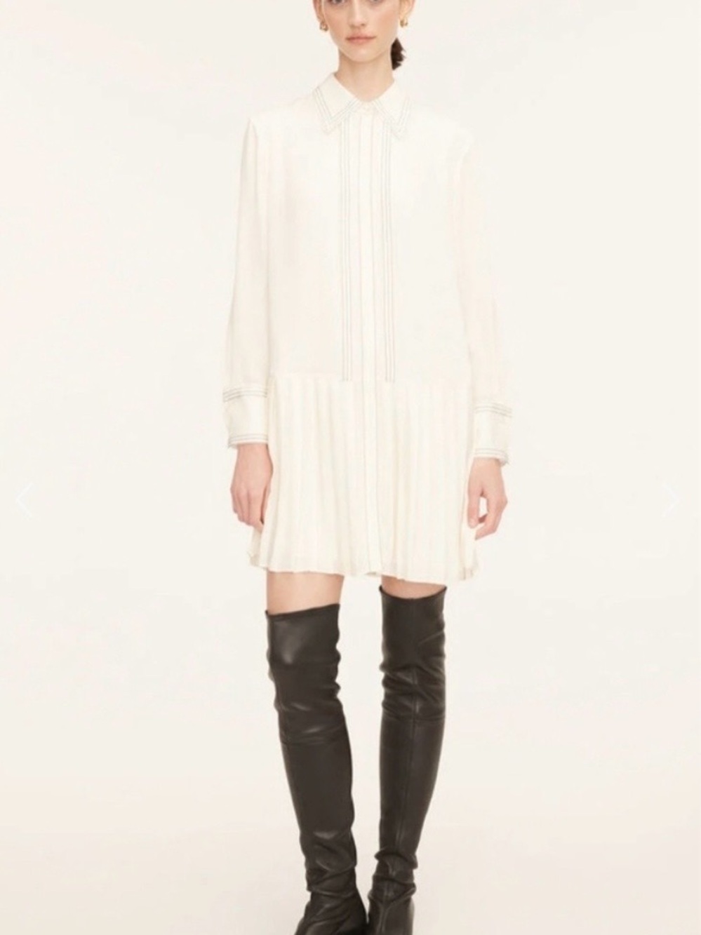 Rebecca Taylor Cream Pleated Long-Sleeve Mini Dress